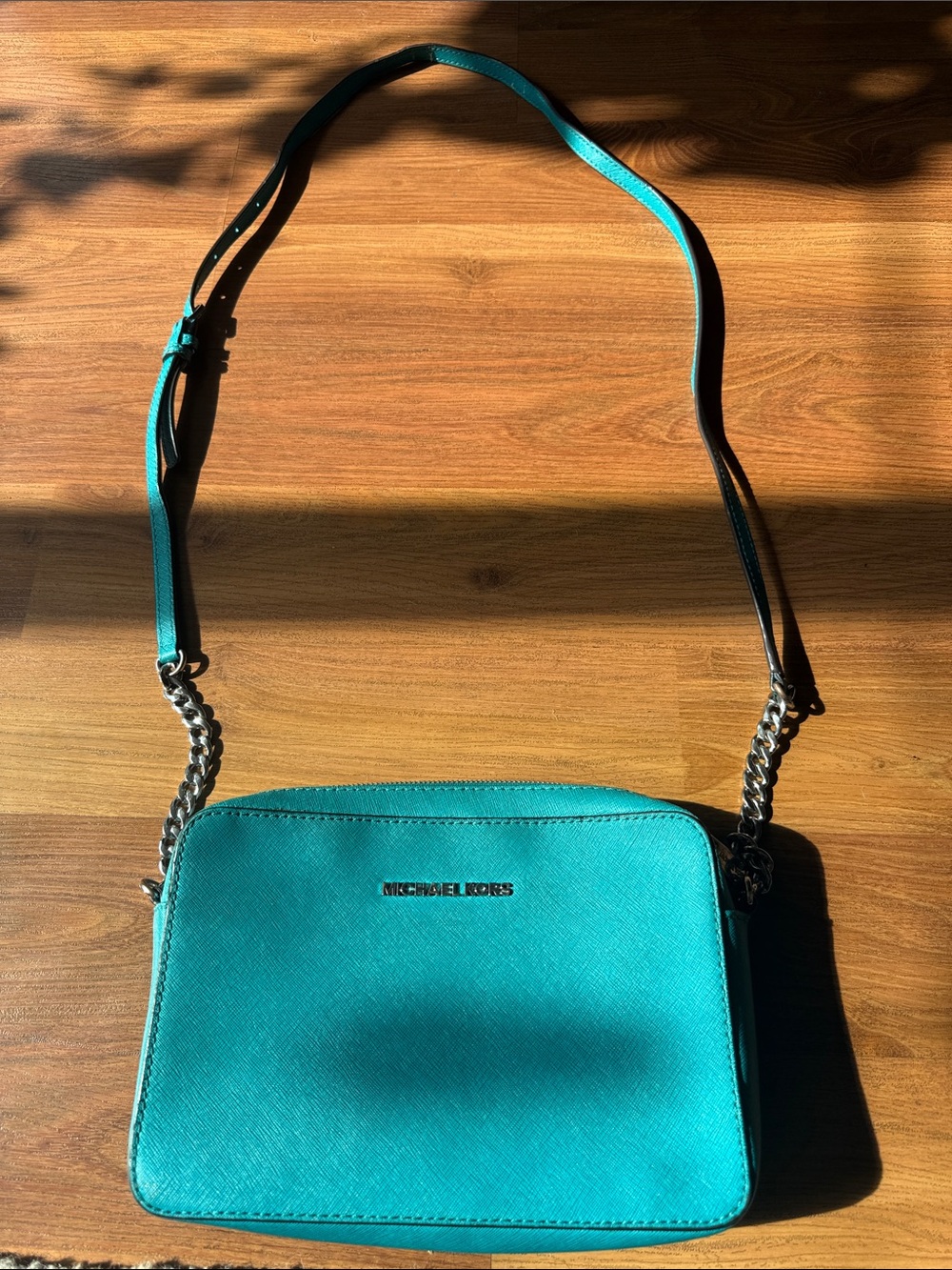 Michael Kors Teal Leather Chain-Strap Crossbody